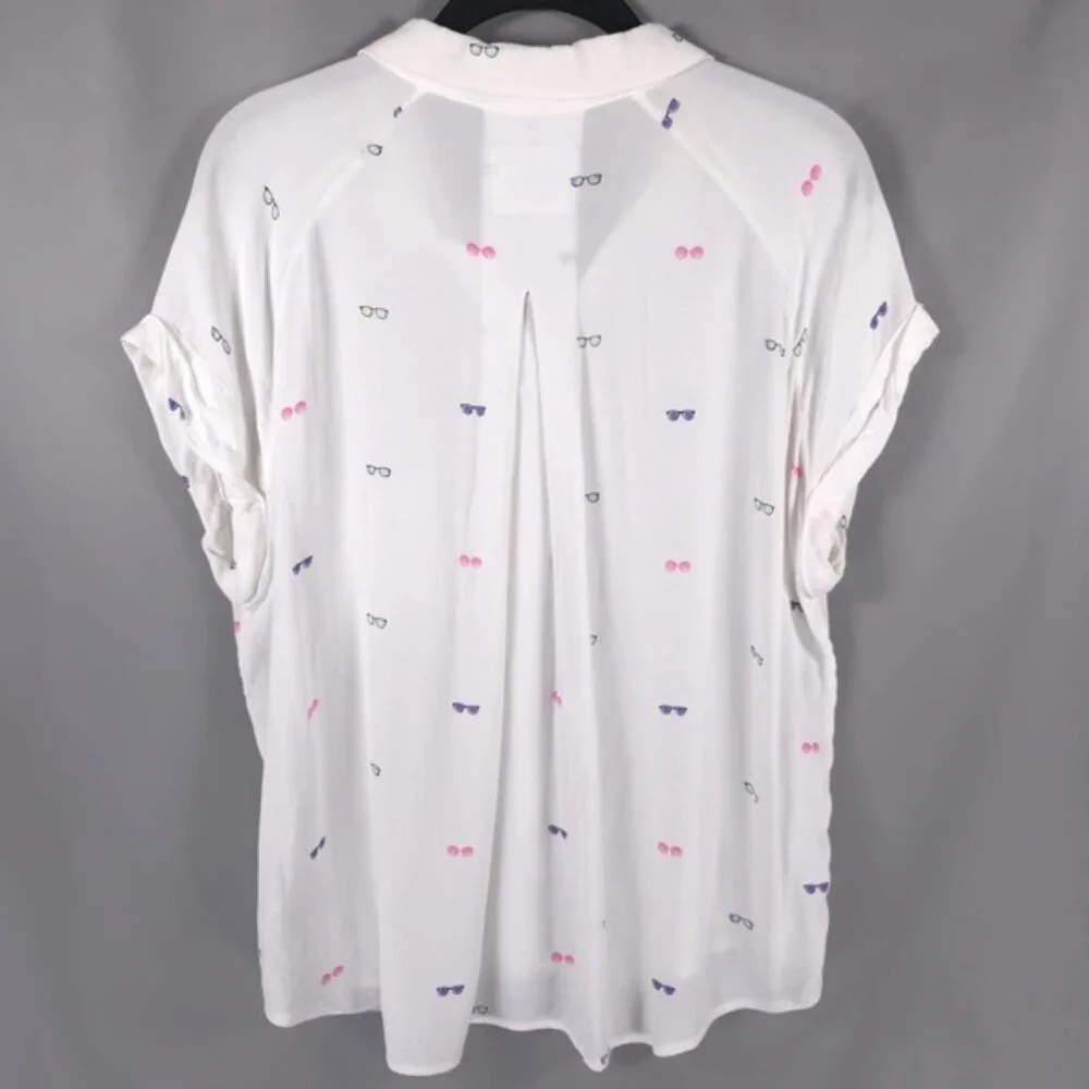 ANTHROPOLOGIE Rails Women’s Whitney‎ Shirt Sunglasses Print Viscose Rayon MEDIUM